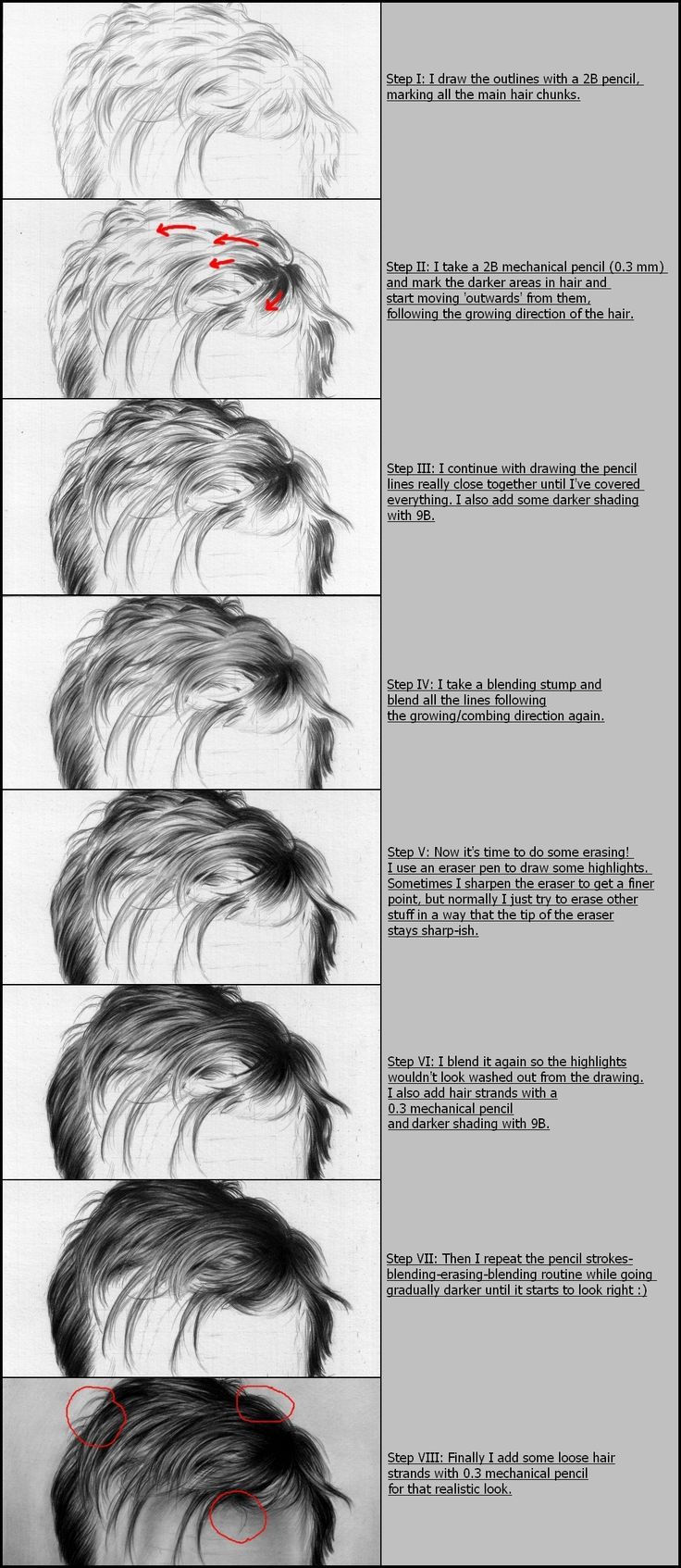 how to draw hair for men with different angles