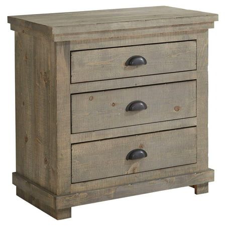 a wooden chest with three drawers and two knobs on the front, one drawer open