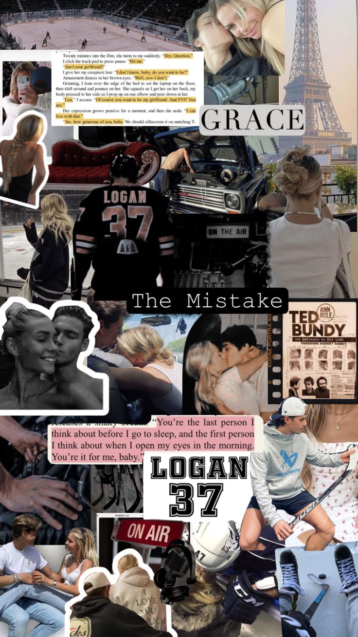 the collage shows many different images and words