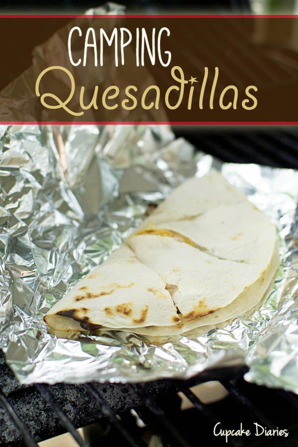 the book cover for camping quesadillas is shown on an outdoor grill with aluminum foil