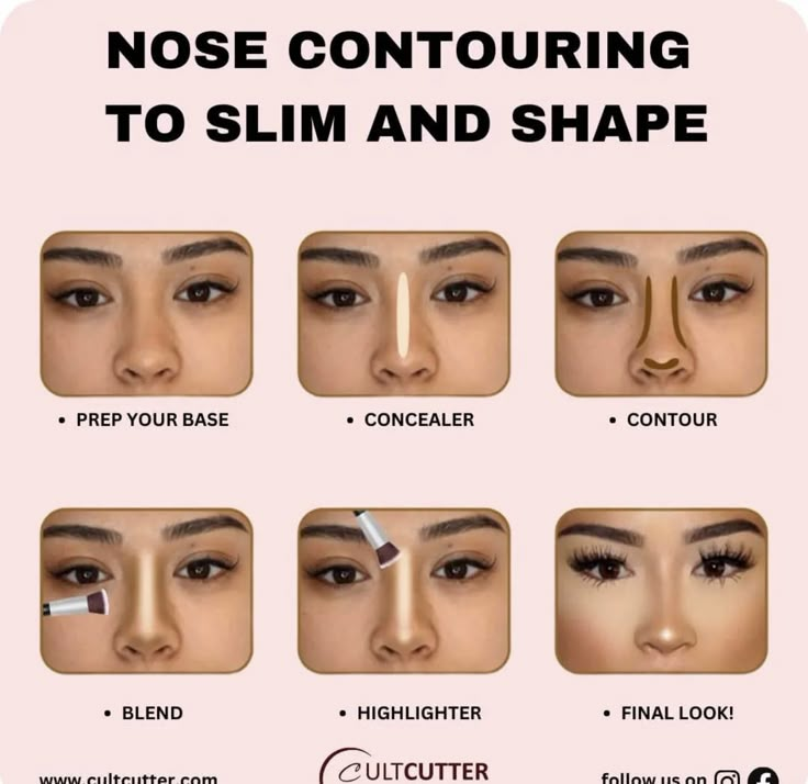 Make Up Ideas Natural Step By Step, Make Up Instructions, Cheekbone Contour Tutorials, Make Up Nose Contour, How To Bronze Your Nose, Contouring For Beginners Nose, Contour Makeup For Beginners Nose, Graduation Makeup Tutorial Step By Step, Make Up Tips And Tricks Hacks