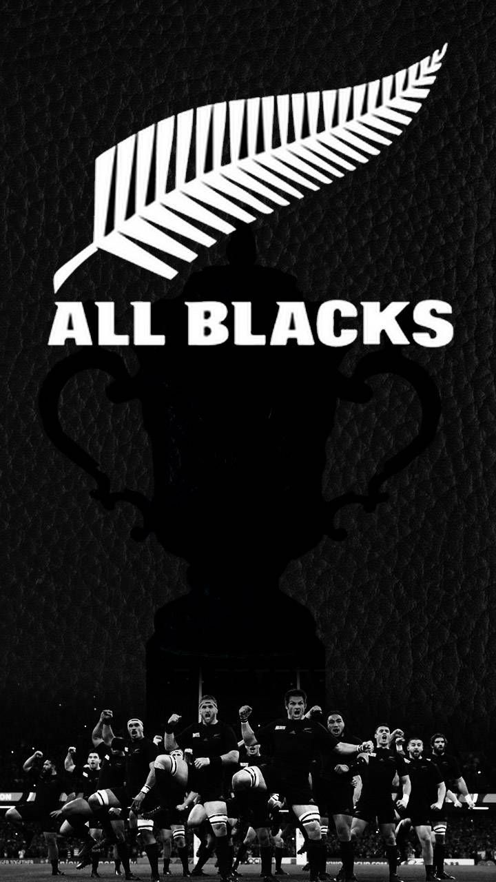 the all blacks rugby team is silhouetted against a black background with an olympic symbol