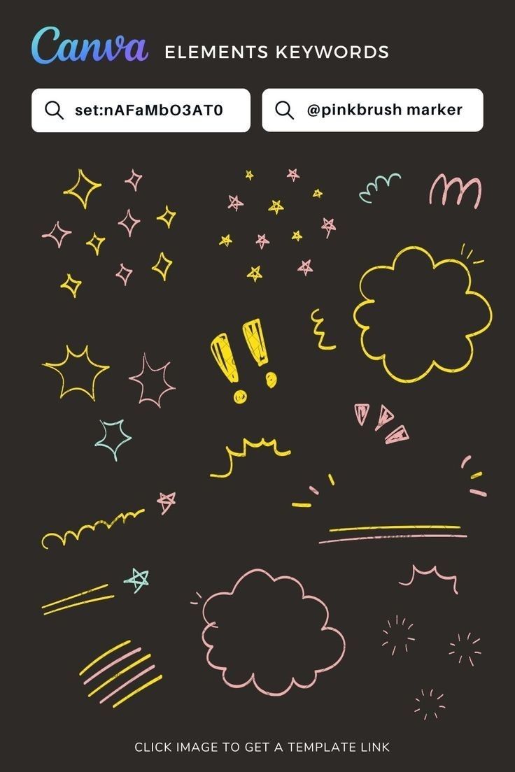 a black background with yellow, pink and blue doodles on the left side