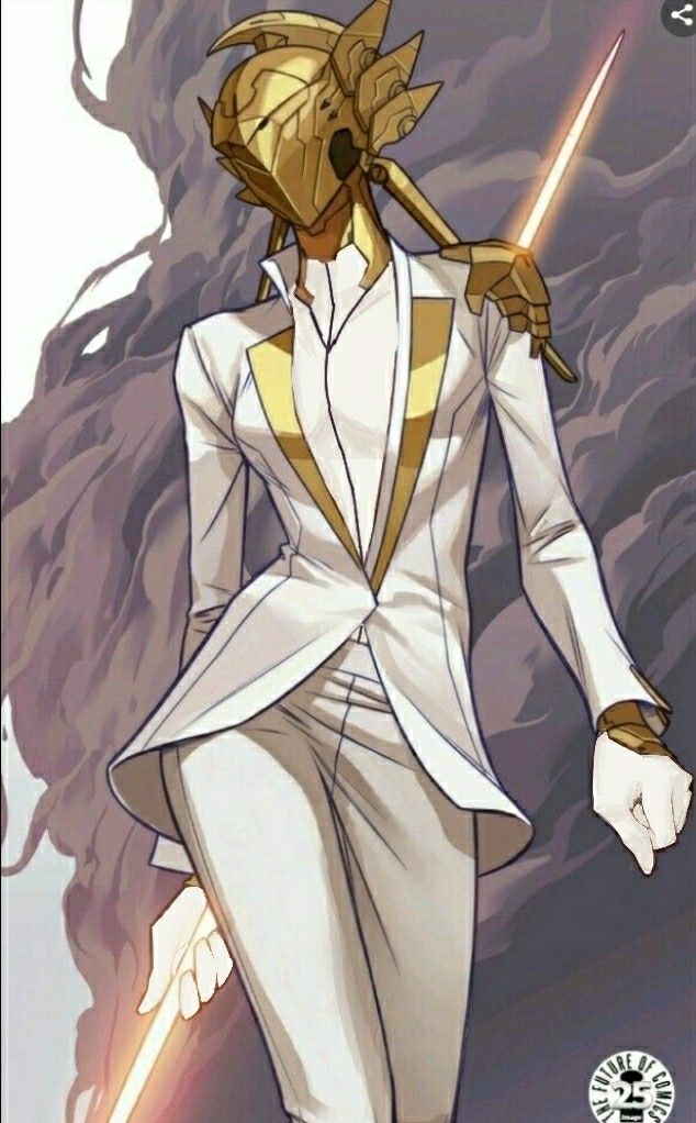 a drawing of a man in a white suit with two swords