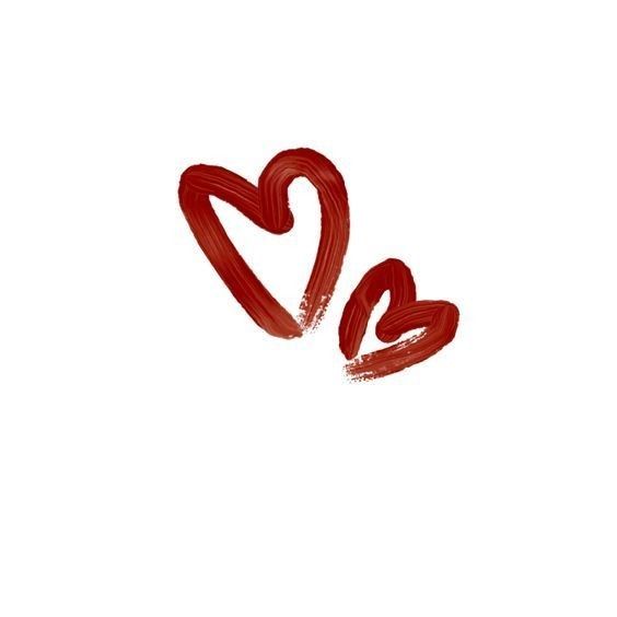 the word love written in red paint on a white background with two hearts drawn across it