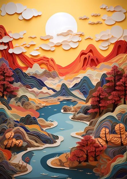 an image of a landscape made out of paper