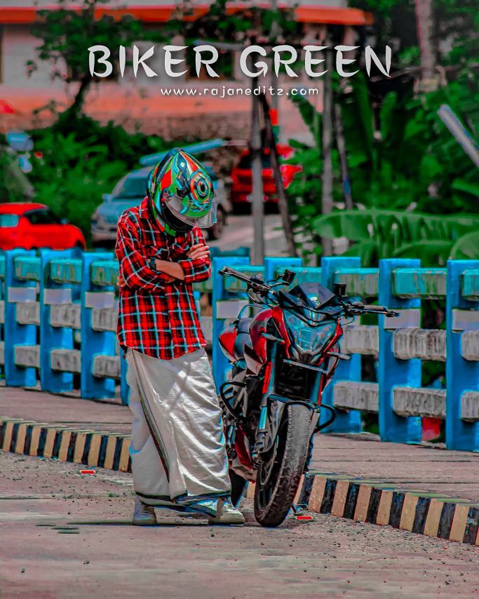 a man standing next to a parked motorcycle