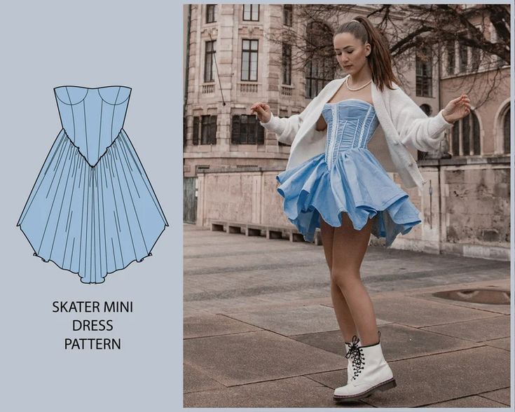 PATTERN Skater Mini Dress THISISKACHI - Etsy Norway Diy Skater Dress, How To Make A Dress, Diy Mini Dress, Skater Dress Pattern, How To Make Dress, Sewing Patterns Dress, Mini Dress Sewing Pattern, Mini Dress Pattern, Dresses To Make