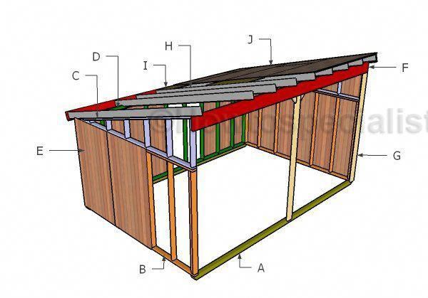 the roof section of a shed with measurements