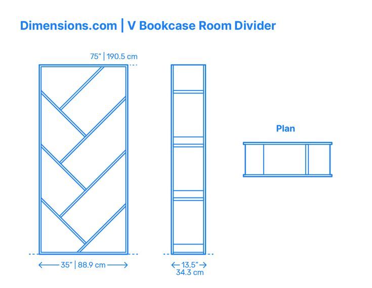 the measurements for a bookcase room divider, with two shelves on each side