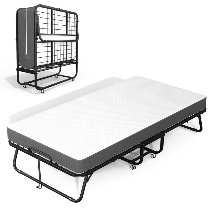 the bed frame is attached to the side of the mattress and has two separate rails on each side