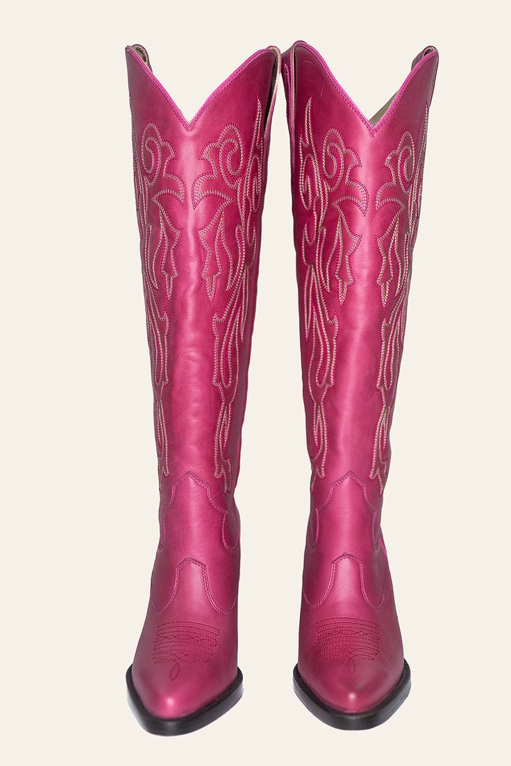 Introducing a vibrant statement piece: our Women's Wide Calf Cowboy Boots in a dazzling pink hue, highlighted by bold lime green and white stitching for an eye-catching look Offering a Comfortable 17.3-inch Calf Circumference Stylish 3.5-inch Heel Stride into style with assurance in these daring and fashion-forward boots Fitted Snip Toe Heeled Boots For Spring, Pink Fitted Winter Boots, Fitted Pink Winter Boots, Fitted Pink Boots, Pink Fitted Heeled Boots With Snip Toe, Fitted Pink Heeled Boots With Snip Toe, Fitted Pink Boots With Round Toe, Western Pink Heeled Boots For Spring, Pink Fitted Snip Toe Boots