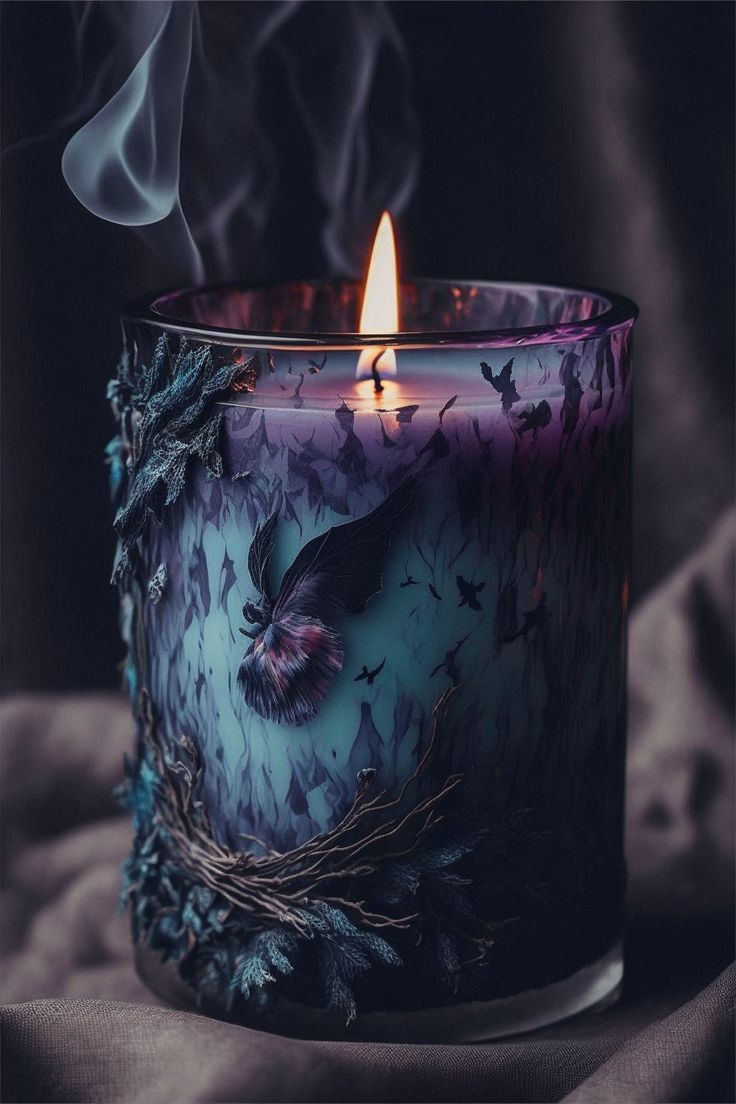 Goth Candles, Vines Nature, Witchcraft Design, Witchy Candles, Candles Dark, Candle Stick Decor, Purple Candles, Witch Candles, Goth Decor