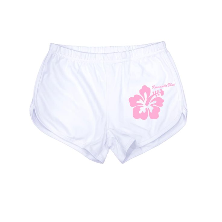 printed on front of shorts shorts are individually screen printed on a made to order basis, please allow 1 week to ship Hibiscus flower print on shorts! Hawaiian Style Shorts With Built-in Shorts For Poolside, White Floral Print Beach Shorts, Floral Print Poolside Shorts, Floral Print Shorts For Poolside, White Floral Print Shorts For Beach Season, White Printed Short Bottoms, White Printed Cotton Shorts, White Tropical Shorts For Poolside, Printed Cotton Swim Trunks