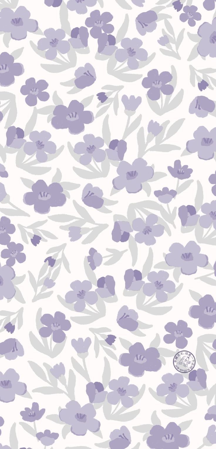 a white and purple wallpaper with flowers on it