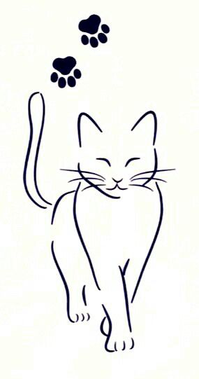 a drawing of a cat with paw prints coming out of it's back paws