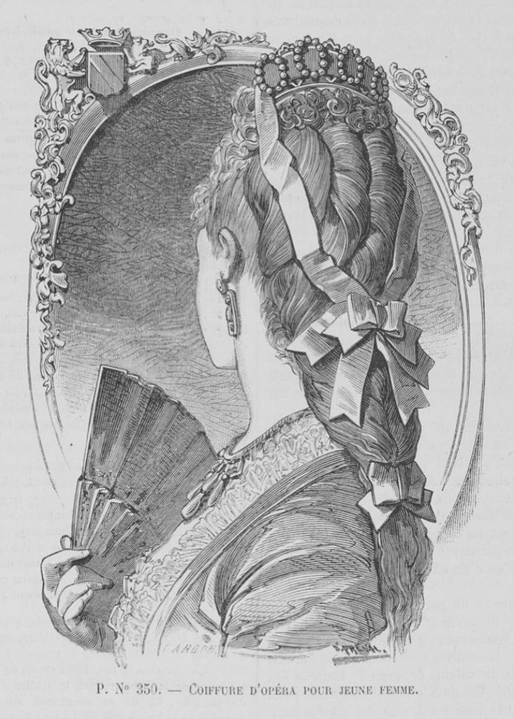 an old drawing of a woman with a fan in her hair and wearing a tiara