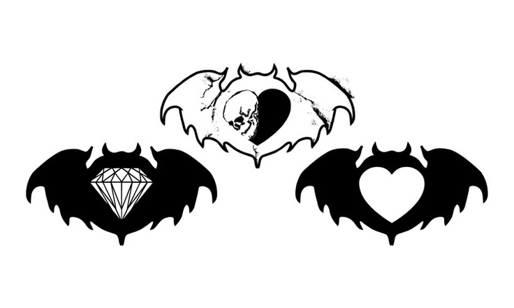 two bats and a diamond in the shape of hearts