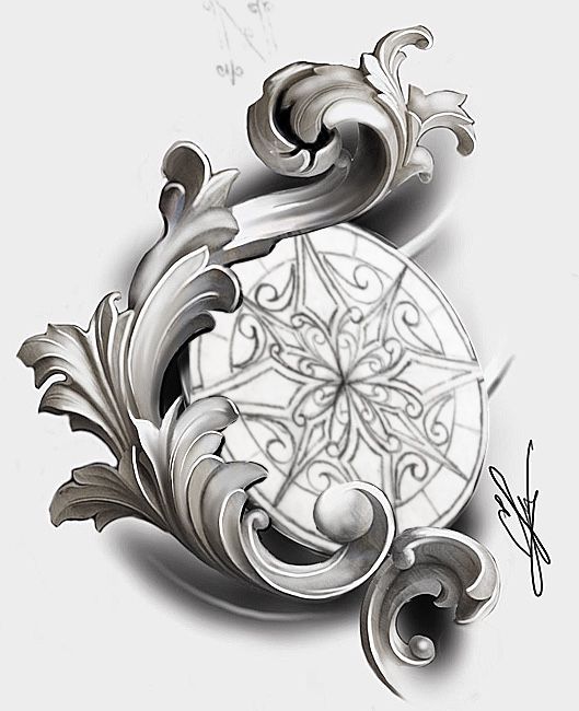 a drawing of an ornamental design on a white background with the letter s in it's center