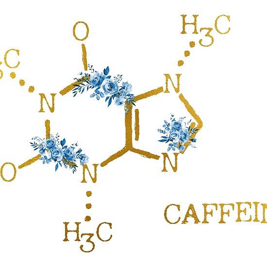 an image of caffeine with blue flowers on it