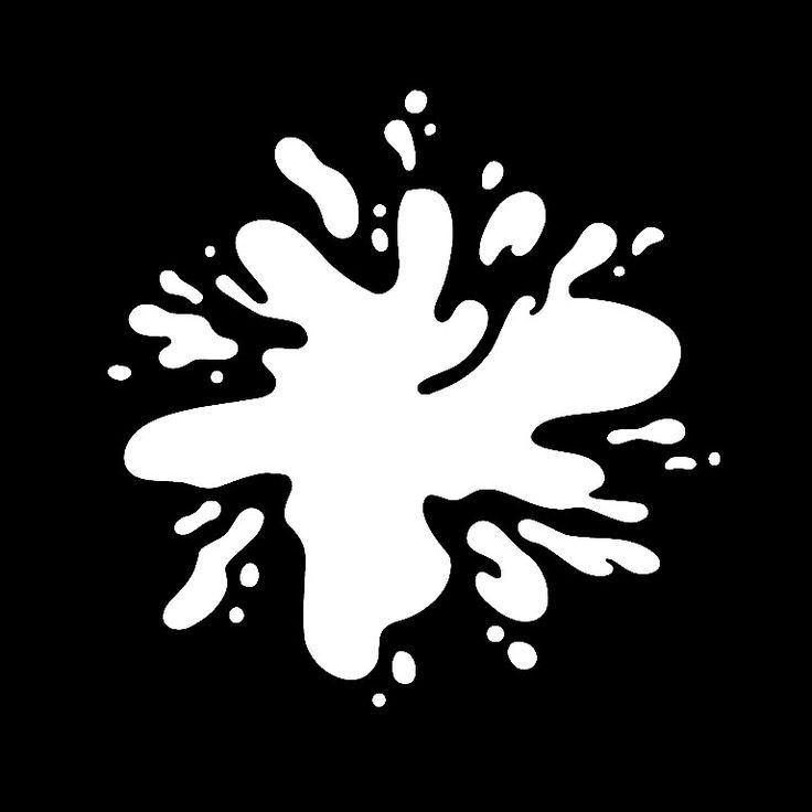 white paint splattered on a black background in the shape of a splash or blotch