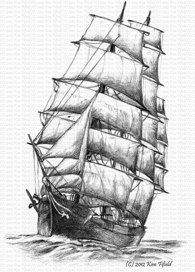 a black and white drawing of a sailing ship