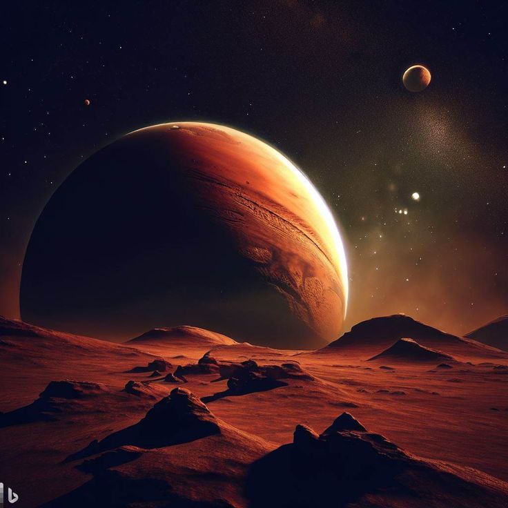 an artist's rendering of planets in the solar system, with distant stars above them