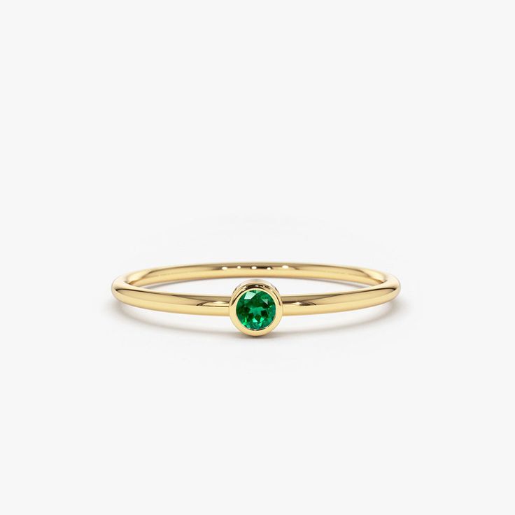 14k Gold Solitaire Emerald Gemstone Ring – FERKOS FJ Emerald Ring Simple Stone, Gold Ring Band, Solid Gold Band, Jewels Rings, Solid Gold Ring, Hot Jewelry, Local Jewelry, Gold Band Ring, Handcrafted Rings