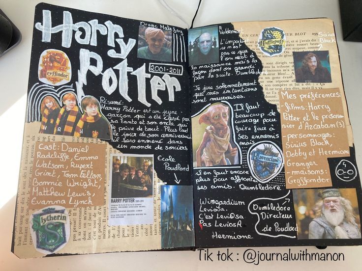 an open harry potter book with pictures on it