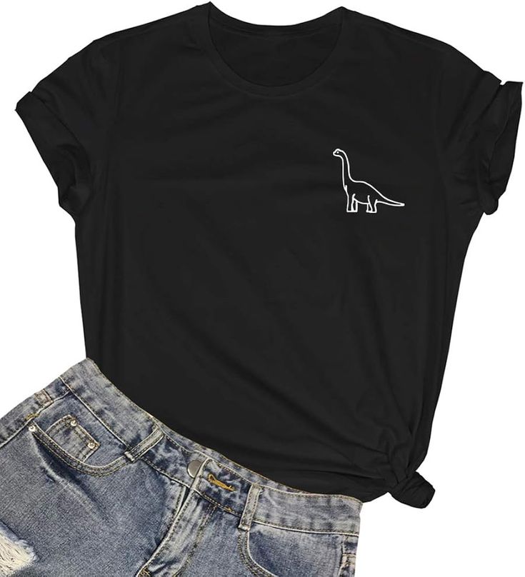 ROSEPARK Women Dinosaur Graphic Tee Teen Girl Cute T Shirt Black Small at Amazon Women’s Clothing store