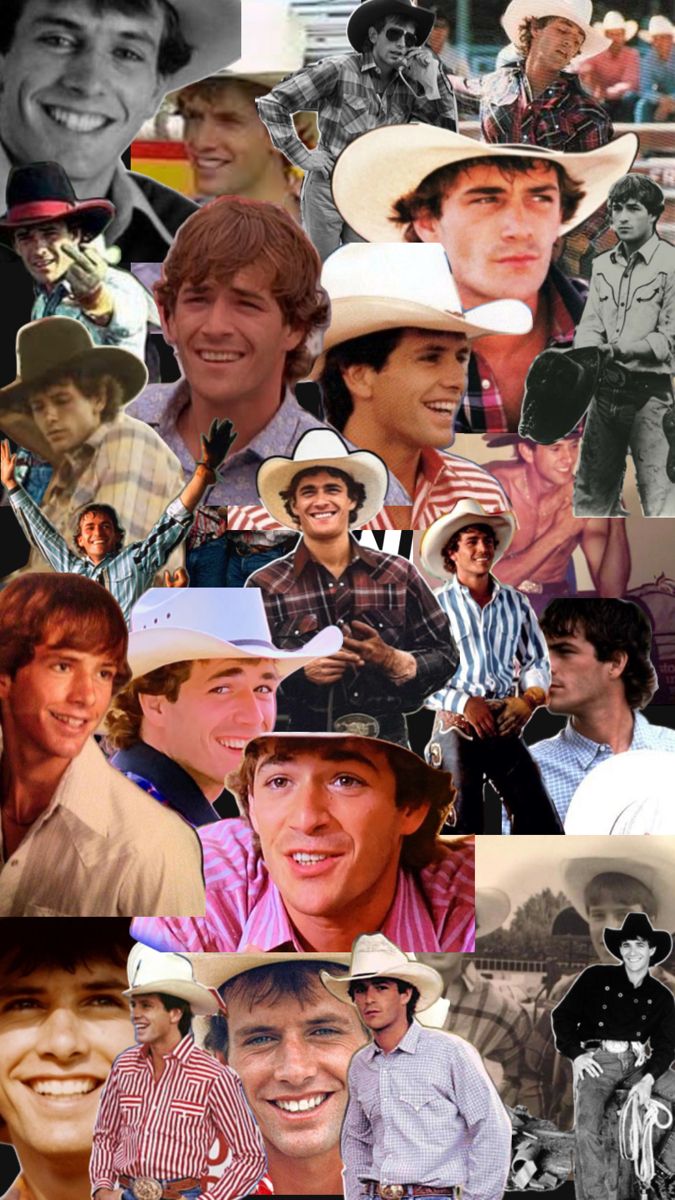 many different pictures of men in hats and shirts with one man wearing a cowboy hat