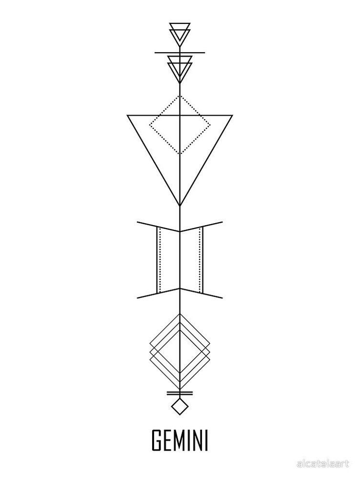 the geometric design is drawn in black and white, with the word'gemini'above it