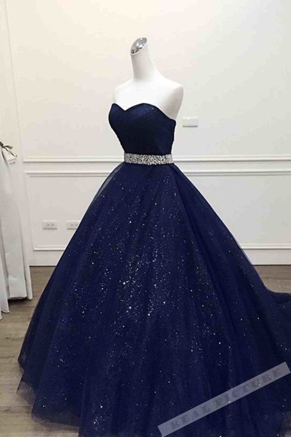 Dark blue tulle sweetheart sequins floor-length ball gown dress,130 on Storenvy Unique Prom Dresses Long, Unique Prom Dress, Prom Dress Two Piece, Blue Tulle Prom Dress, Prom Dresses Long Blue, Wedding Dress Black, Sparkle Prom Dress, Prom Dress Black, Prom Dress Long