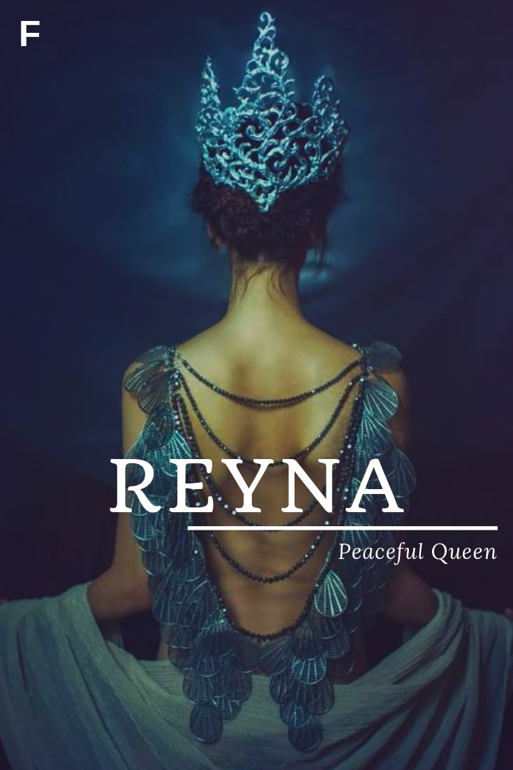 the back of a woman wearing a tiara with words that read, reyna peaceful queen