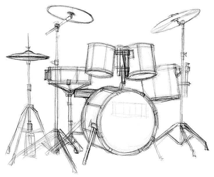 a drawing of a drum set