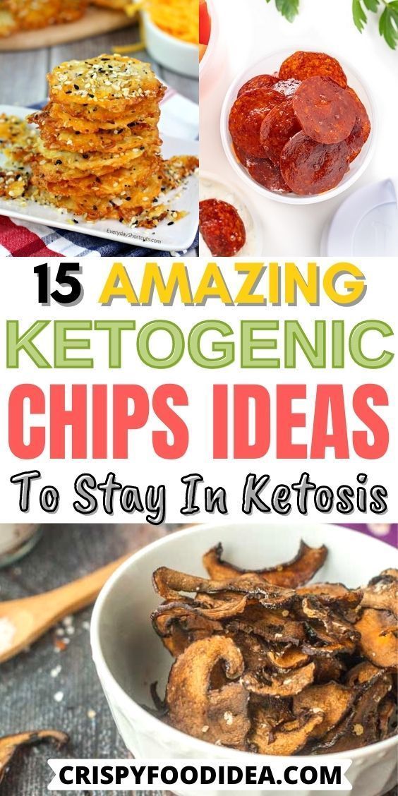 some ketogenic chips in white bowls and sauces on the table with text overlay