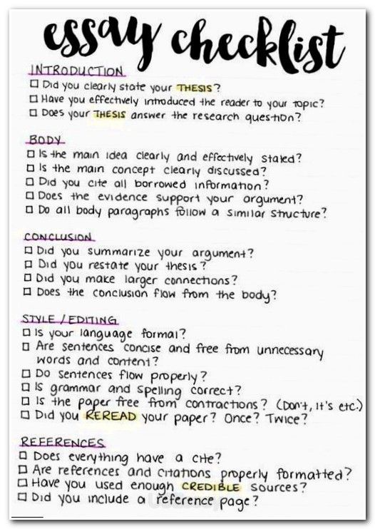 an easy checklist for college students to use in their writing and homework workbook