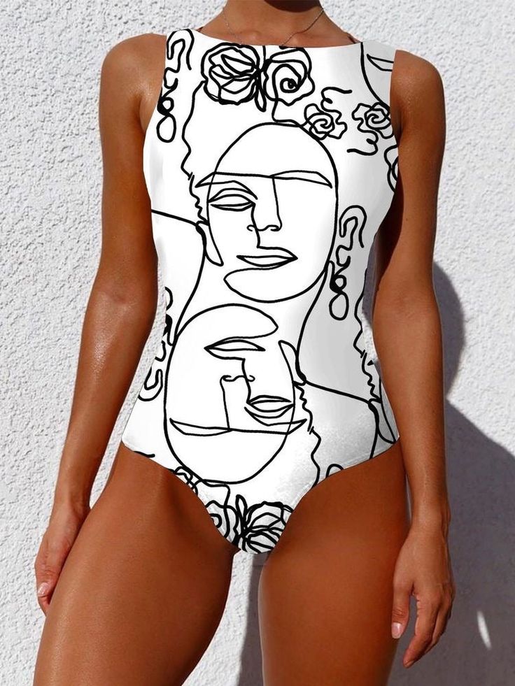 Traje completo con ilustración de Frida Kahlo One Piece Abstract, Large Size Swimwear, Supportive Swimsuit, Graffiti Abstract, Swimwear 2021, Retro Bathing Suits, Backless Swimwear, Swimsuit Season, Backless Bodysuit