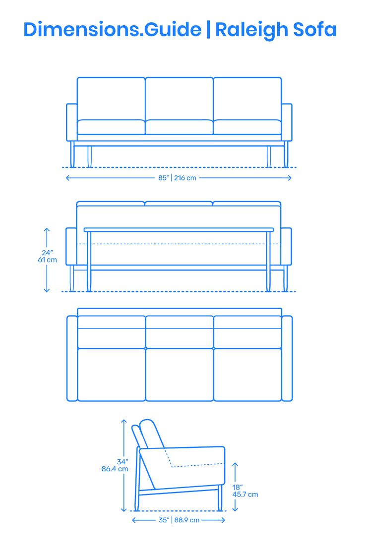 a blueprinted drawing of a couch and ottoman with measurements for the seat height