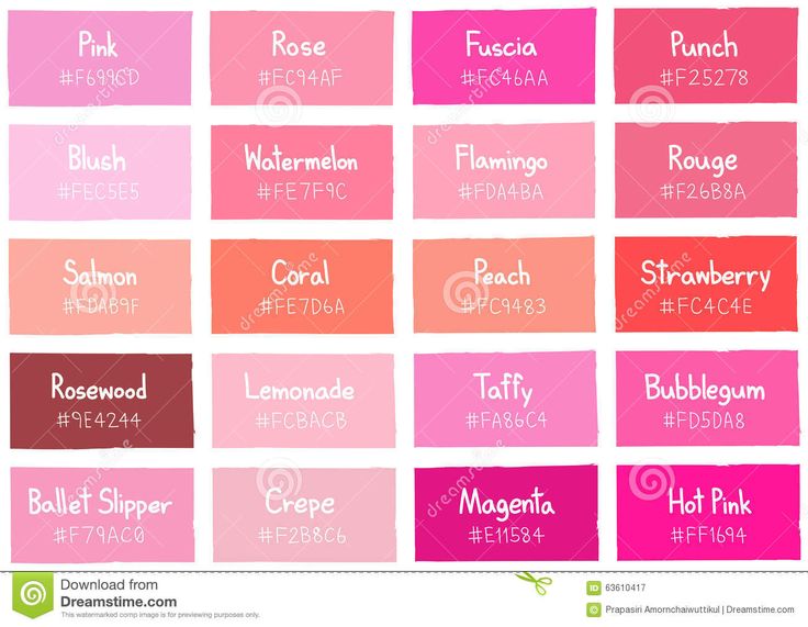 different shades of pink and orange with the names of each color on them royalty illustration