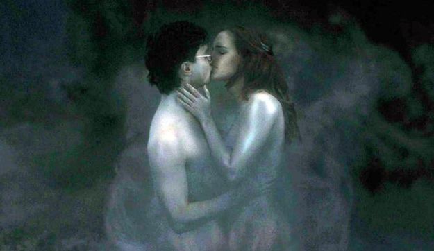 a painting of two people kissing in the dark