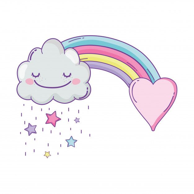 a cartoon cloud with a rainbow and stars