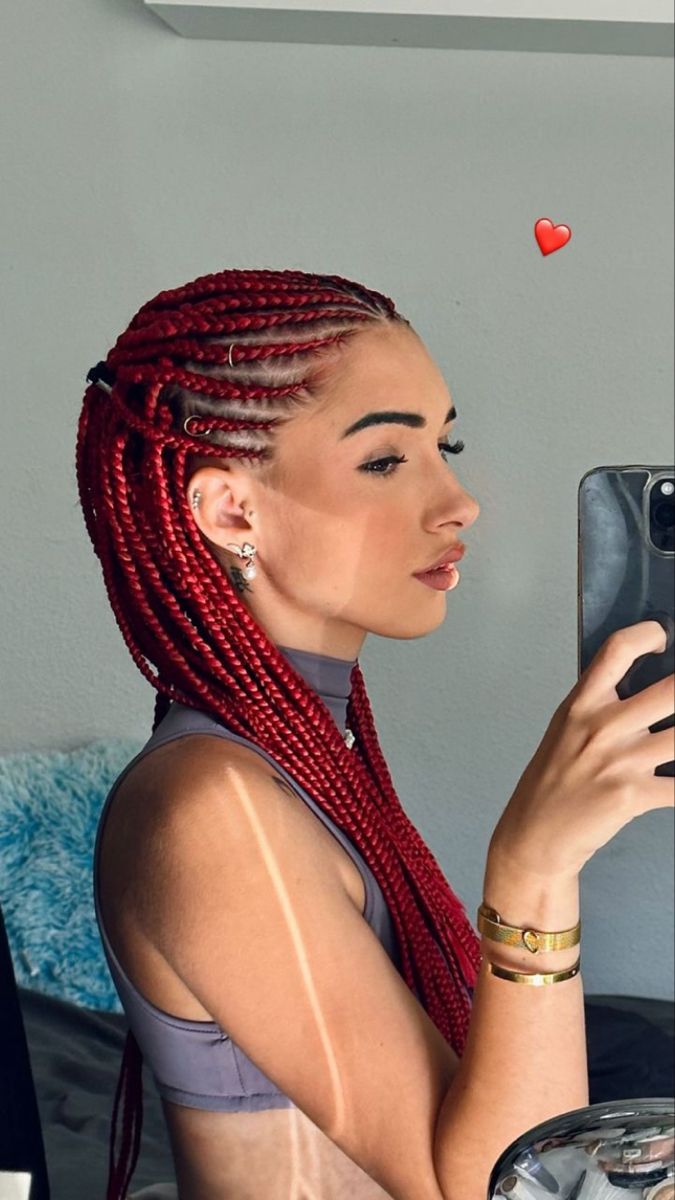 Boxer Braids Hairstyles, 2024 Hair Trends For Women, Red Braids, Red Box Braids, Rasta Hair, 2024 Hair Trends, Kanekalon Braids, Kanekalon Hair, Afro Braids