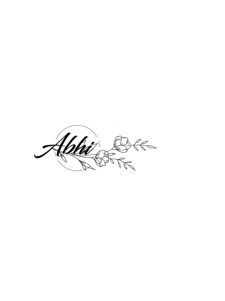 the word aloh written in black ink on a white background with flowers and leaves