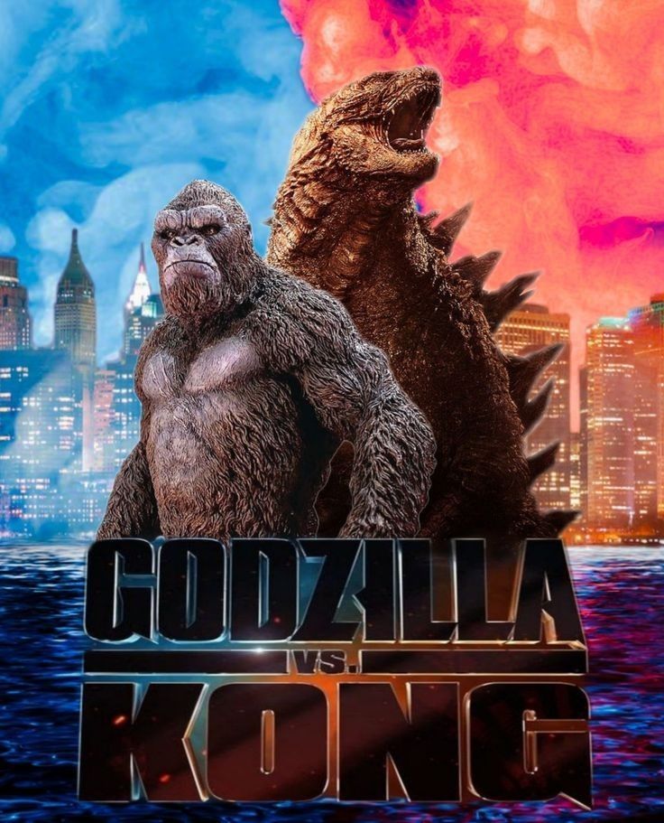 godzilla and kong movie poster with city skyline in background