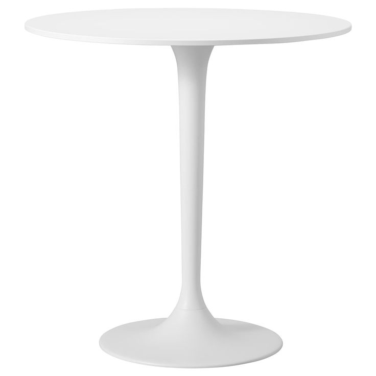 a white table with an oval base on a white background, it is isolated from the side