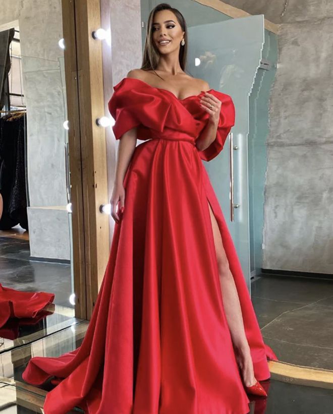 Bride With Sleeves, Satin Evening Dress, Red Dress Sleeves, Evening Dress Long, Satin Evening Gown, Red Satin Dress, Satin Evening Dresses, Prom Dress Styles, Red Evening Dress