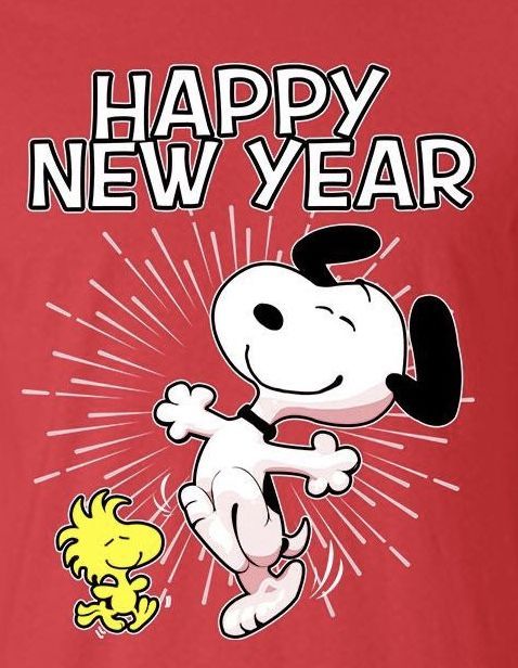 a red shirt that says happy new year with a cartoon dog