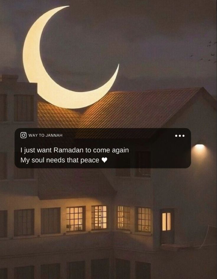 an image of a house that is lit up at night with the caption i just want ramadan to come again