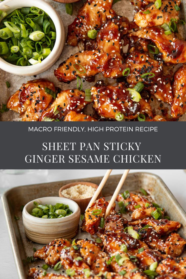 chicken skewers with sauce and green vegetables on the side